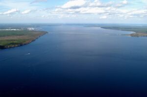 Aerial view of the south bank of Black Creek, extending south to what is now Green Cove Springs, shown on the left.