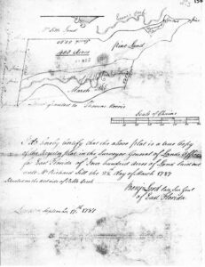 Plat map of a 400-acre tract on Evans Creek and Pablo River acquired by Richard Sill.