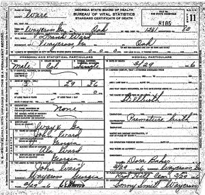Death Certificate for Frank Ward